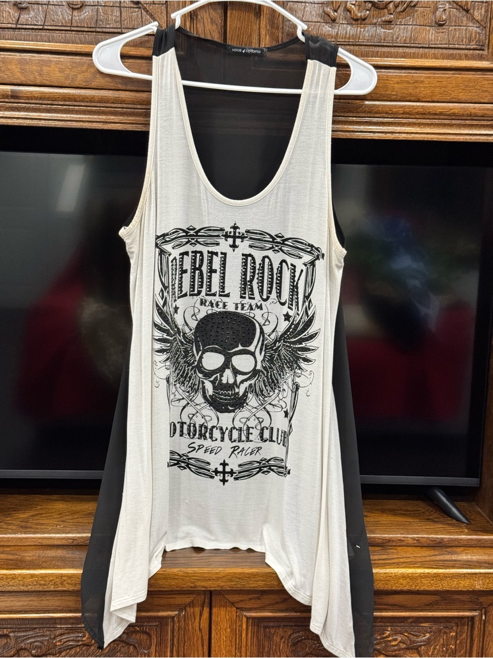 Rebel Rock Black & Cream Graphic Tank Top - Casual Women’s Scoop Neck